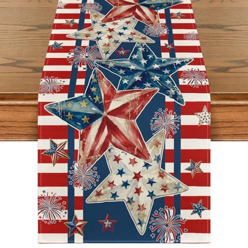Artoid Mode American Flag 210 GSM 13x120 Inch Table Runner - 4th of July Patriotic Kitchen Decor