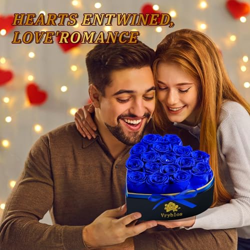 Heart Shaped Preserved Rose Gift Box - 16 Real Long-Lasting Blue Roses