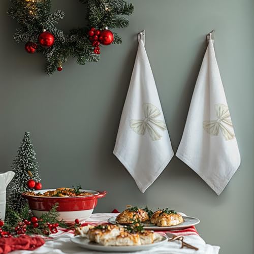 Kem ingni Coquette Christmas Kitchen & Bath Towels 16x24 in - White Bow Hand Towels (Color 05)