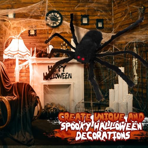 6.6 Ft Giant Halloween Spider Decoration - Poseable Furry Fake Spider