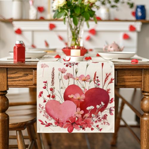 Artoid Mode Love Hearts Valentine's Table Runner 13x60 Inch Home Decor Beige