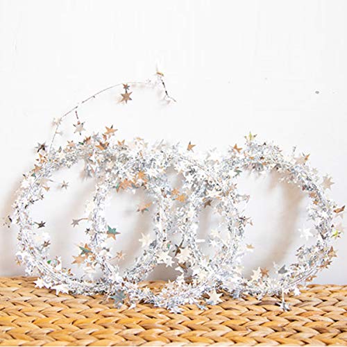 Silver Star Tinsel Wire Garland for Christmas Tree Decor, 75ft (3-Pack)