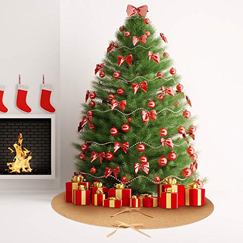 Pangda 48 Inch Burlap Christmas Tree Skirt Natural Beige Round Xmas Cover