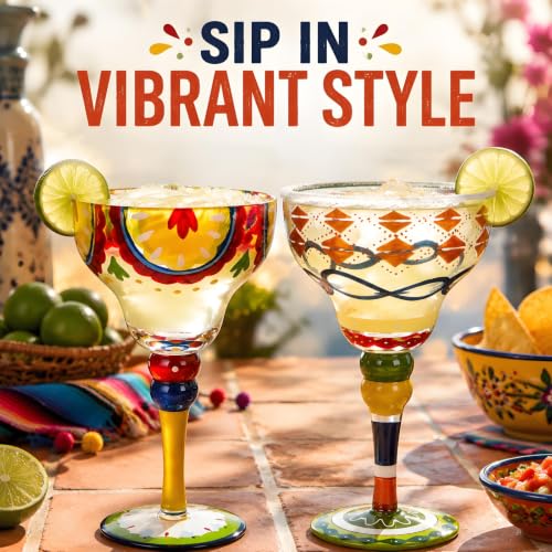 ZAVOOS Set of 2 Medium 10 Oz Margarita Glasses - Hand-Blown, Elegant Mexican Design