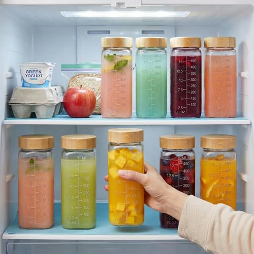 16 oz Square Glass Juice Bottles with Airtight Bamboo Lids - 3 Pack