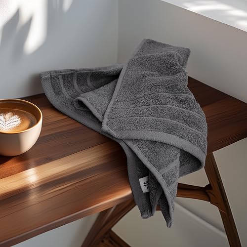 Tens Towels 6-Piece Hand Towels Set, 16x28 Inches Dark Grey Cotton