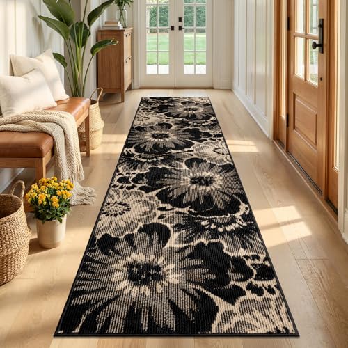 2x8 Floral Hallway Runner Rug, Non-Slip Washable Boho Kitchen Carpet