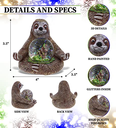Sloth Snow Globe with Pink Glitter, 45mm Decorative Animal Figurine