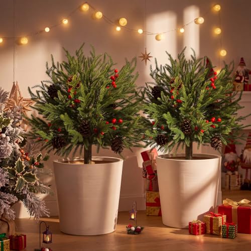 Canlierr 2-Pack 24-Inch Artificial Christmas Topiary Ball Trees for Outdoor Decor