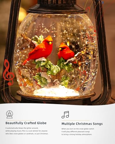 Musical Cardinal Snow Globe Lantern with 6-Hour Timer, 8.2-Inch