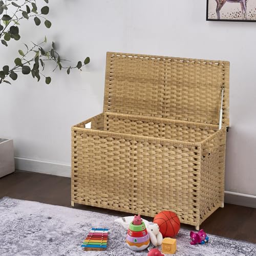 Large Wicker Storage Trunk with Lid, 160L Handwoven Blanket Chest
