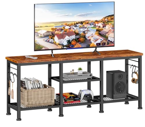 Rustic Brown TV Stand for TVs up to 55 Inch, Media Console Table with Shelves