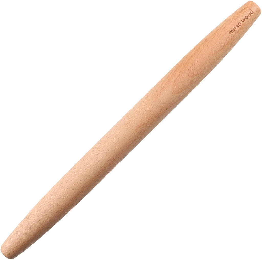 Muso Wood French Rolling Pin - Beech Wood Tapered Design for Baking | 15.75-Inch for Pastry & Cookies