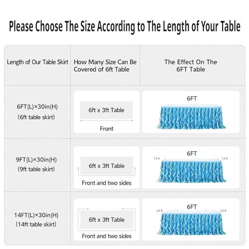 6FT Curly Willow Tulle Table Skirt for Party Decorations, Ocean Blue