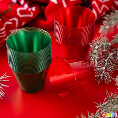 JOYIN 36 pcs Clear 9 oz Disposable Plastic Cups, Red & Green Xmas Party Glasses (Variation 36)