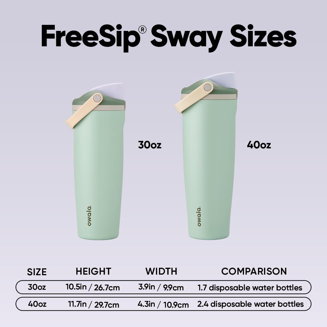 Owala FreeSip Sway - 30-Oz. Stainless Steel Water Bottle - Green Eucalyptus Design