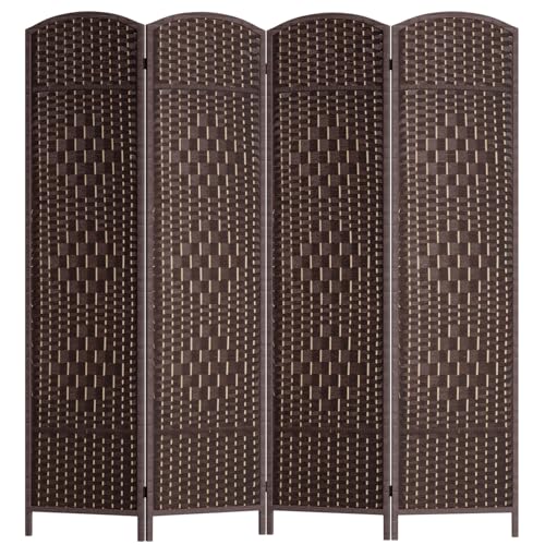 6ft 4-Panel Folding Room Divider, Hand-Woven Brown Privacy Screen