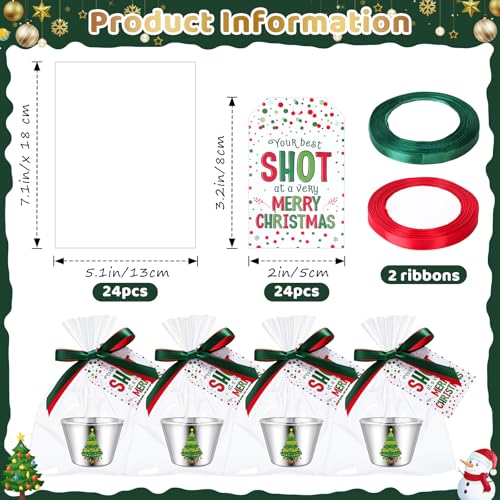Widecook 24-Pack Christmas Shot Glasses Set with Tree Design, Gift Bags & Cards (Christmas Tree)