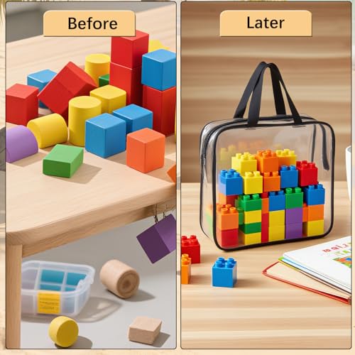 8 Pack Clear Toy Storage Bags with Labels and Zipper, Waterproof PVC