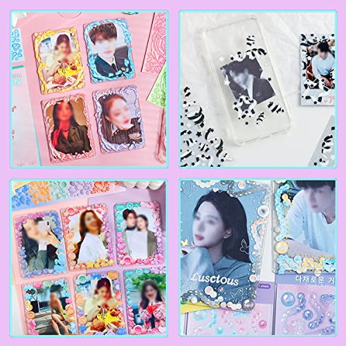 Photocard Holder Keychain Set with 50 Holographic Sleeves and Deco Stickers