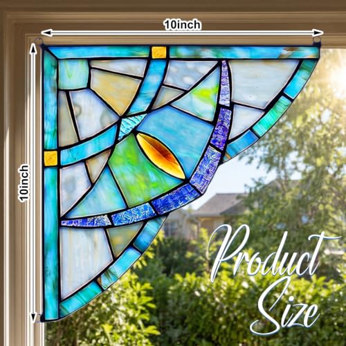 10x10 Inch Stained Glass Corner Panels Set - Blue and Green Suncatchers