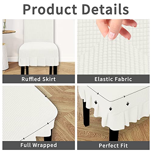 Stretch Dining Chair Covers with Ruffled Skirt - Cream, 2 PCS