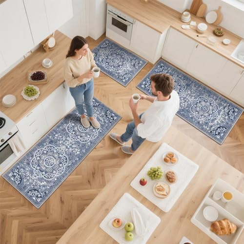 3-Piece Washable Kitchen Rug Set, Non-Slip Farmhouse Floor Mats for Kitchen