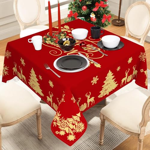 Faptoena 52x52 In Deer Christmas Tablecloth Square Red - Waterproof Holiday Table Cover