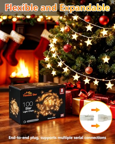 100 LED Star String Lights - 33ft Warm White Waterproof Plug-In Fairy Lights
