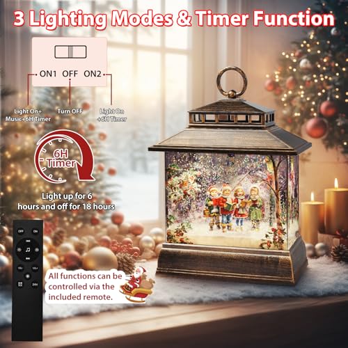 Musical Christmas Snow Globe Lantern with Remote, 8 Songs & 6H Timer