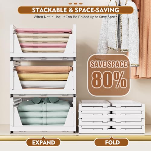 Closet Organizers and Storage 5 Pack, Foldable Plastic Bins for Wardrobe