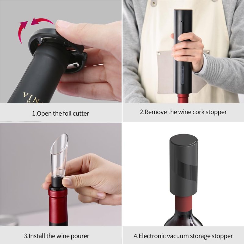 SIGBOT Electric Wine Opener,Battery Operated Wine Bottle Openers with Foil Cutter, Aerator& Electric Vacuum Stopper(4in1).One-click Button Corkscrew Remover, Great for Wine Lovers,Perfect Wine Gift.