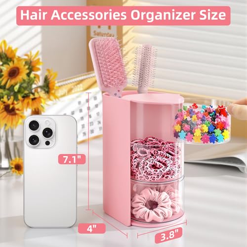Neotidy Pink Rotating Hair Accessories Organizer with Brush & Tiered Storage