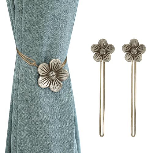 Magnetic Flower Curtain Tiebacks - Vintage Resin Drapery Holdbacks (1 Pair)