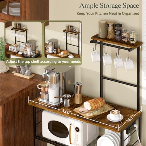 4-Tier Bakers Rack with Power Outlet, 33-Inch Microwave Stand & Coffee Bar