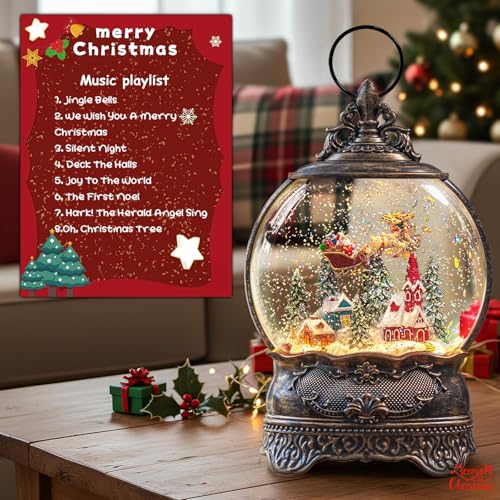 Christmas Snow Globe Lantern with Music, Timer & Swirling Glitter