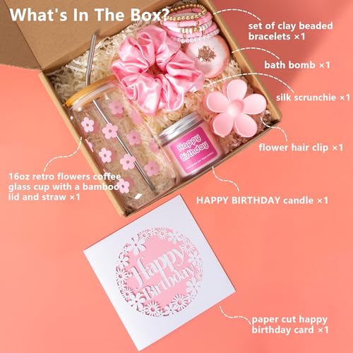 Birthday Gift Box for Her with Daisy Aesthetic Glass Cup and Spa Set