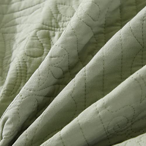 Quilted Cotton Pillow Shams - Sage Green Floral Standard 20x26 Inch Set