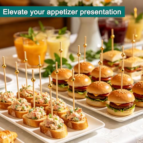 Amovvita Classic Gold Pearl Cocktail Picks 100 pcs - Elegant Party Garnishes