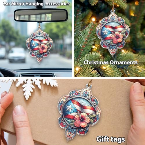 TRUMPETIC Puerto Rico 2026 Christmas Ornament - 4 Inch Flag Hibiscus Decor, Housewarming Gift, Puerto Rican Holiday Decor