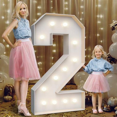 4FT Light Up Marquee Number 2 Foam Board Kit with Stand for Party Decor