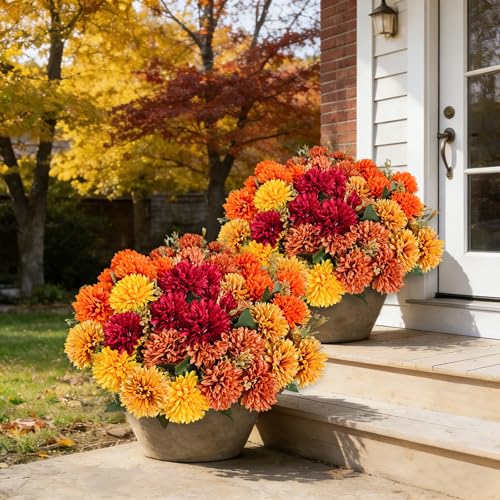 10 Pcs UV Resistant Artificial Mums - Realistic Faux Fall Flowers