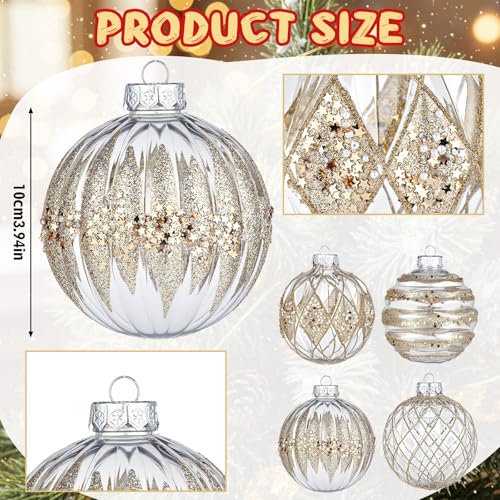 Soulchen Champagne Gold 4 Inch Christmas Ornaments Set - Shatterproof Holiday Decor