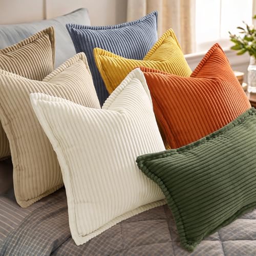 Olive Green Corduroy Throw Pillow Covers 18x18, Set of 2