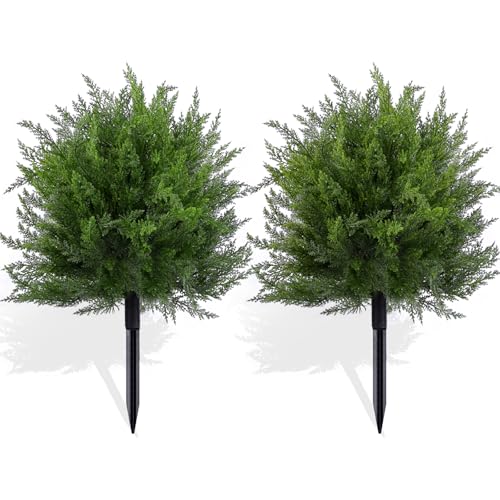 15.7-Inch Artificial Boxwood Topiary Ball with Spike, UV Resistant Faux Shrub
