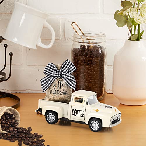 Mini Metal Pickup Truck Coffee Bar Decor with Burlap Coffee Bean Sack