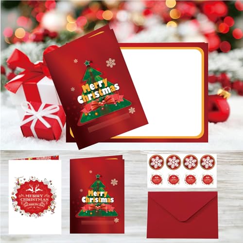 Merry Christmas Cards Set 8 An Envelope & Stickers Included 4x6 Inch Thank You Cards