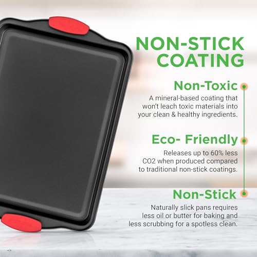3-Piece Nonstick Cookie Sheet Set - Carbon Steel Baking Pans, Silicone Handles