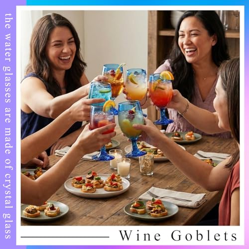 Cobalt Blue Water Goblets, 13.5 oz Stemmed Drinking Glasses - Set of 6