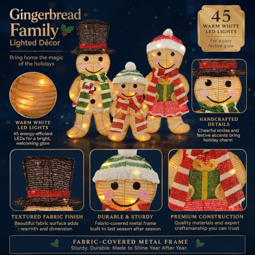 Lighted 3-Piece Gingerbread Family Yard Decor - 28in 45 LED Seasonal Outdoor Decorations